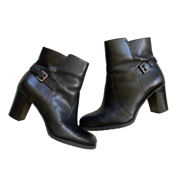 Lauren Ralph Lauren Cabrey Leather Bootie Black Chunky Heel Ankle Boots - 8B - Picture 1 of 14